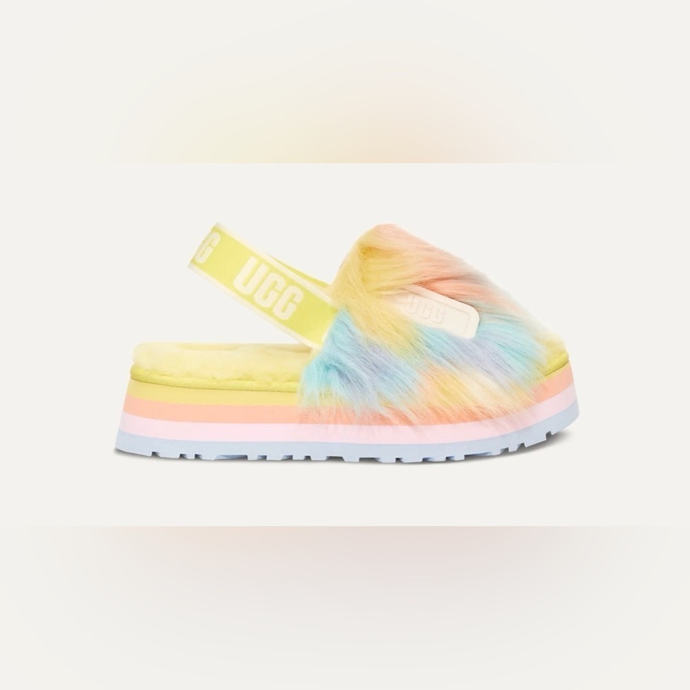 UGG FLUFF YEAH DISCO SLIDE FUR TIE DYE MARGARITA SANDALS SLIPPERS WOMEN SIZE 6